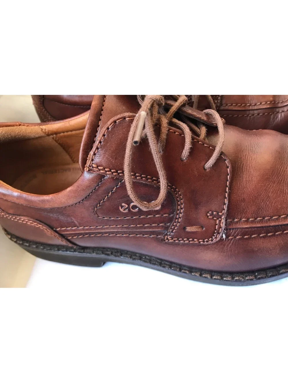 ECCO Dress Shoes Mens EU 45 US 12 Casual Oxford Brown Leather Lace Up Square Toe